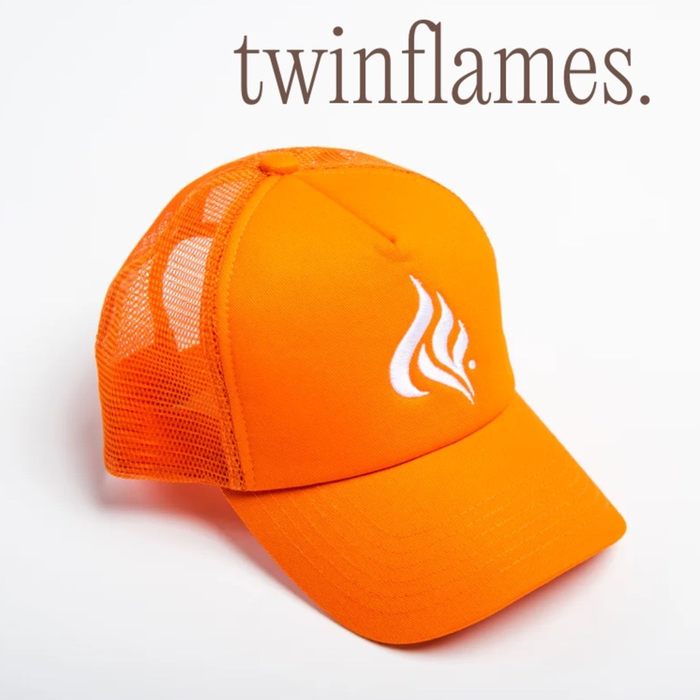 Twinflames Snapback Trucker‎ Hat Bright Orange Mesh Streetwear Eclectic Grandpa